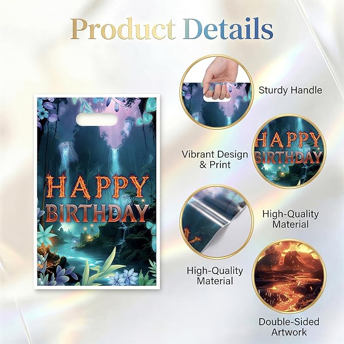 Andi Cppss Movie Theme Party Favor Bags - 50PCS Double-Sided Water Fire Themed Favor Goodie Bags for Birthday Party Decorations Volcano Plastic Gift Bag with Handle for Movie Lover Birthday Supplies