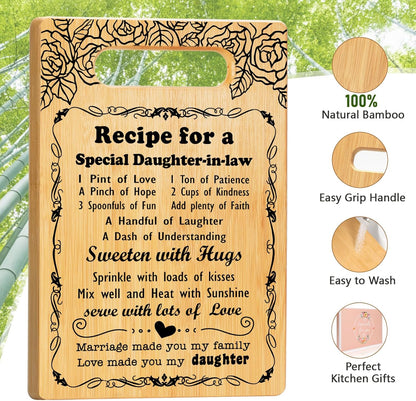 Gifts for Daughter in Law Cutting Board Set, "Recipe for a Daughter-in-Law" Christmas Birthday Gifts for Daughter in Law with Engraved Utensil, Daughter-in-Law Gift from Mother-in-Law Christmas