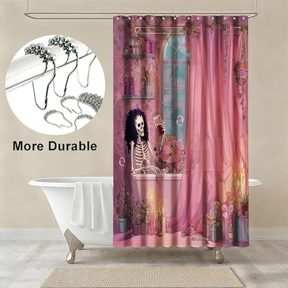 Gothic Skull Shower Curtain Funny Retro Floral Shower Curtains for Bathroom Waterproof Fabric Bath Curtain Decor with Hooks