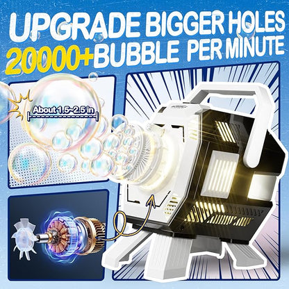 Bubble Machine for Kids with Lights, Big Bubble Maker, 320ml Large Tank, Easy-to-Use Battery Operated Bubble Blower with Bubble Solution for Parties, Birthdays, Indoor & Outdoor Play