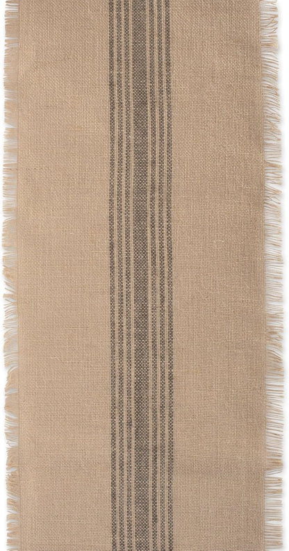 DII Jute Burlap Collection Kitchen Tabletop, Table Runner, 14x108, Middle Stripe Gray