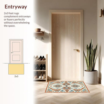 Flatwoven High Traffic Area Rug 6x9, Southwestern Geo Diamond Tribal Weave, Non Slip, Stain Resistant, Washable Area Rugs for Living Room, Bedroom (Beige, 6x9)