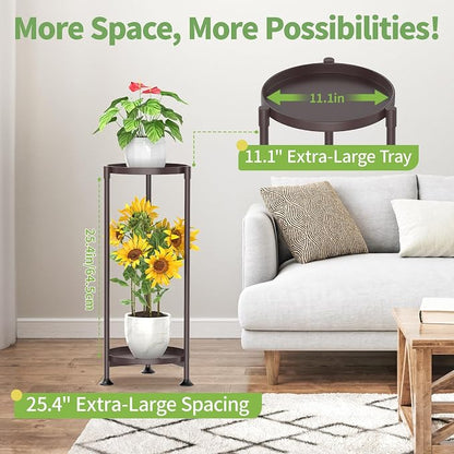 KMOTASUO 2 Tier Plant Stand Indoor for Large Tall Heavy Duty Planter, Multiple Sturdy Metal Flower Corner Rack for Narrow House Floor, Iron Vertical Level Round Orchi Holder Organizer, Bronze