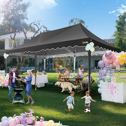 HOTEEL 10×20 Pop Up Canopy, Canopy Tent UV 50+ and Waterproof, Thickened Frame, Large Space Easy Pop Up Canopy, Outdoor Canopy for Weddings, Beaches, Parties, Patio (Dark Black)
