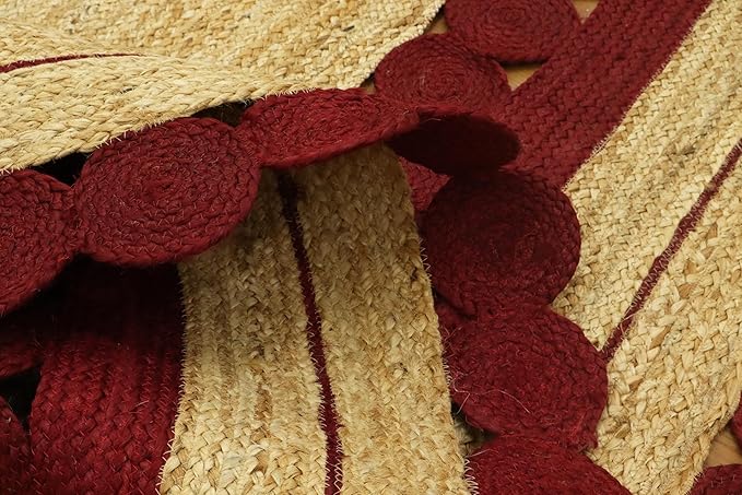 2x20 Flatweave Runner – Oval Flatweave Kilim Rug, Hand Braided Natural Jute, Solid Red Beige, 0.27" Thick Handmade Boho Runner for Entryway, Corridor, Hallway