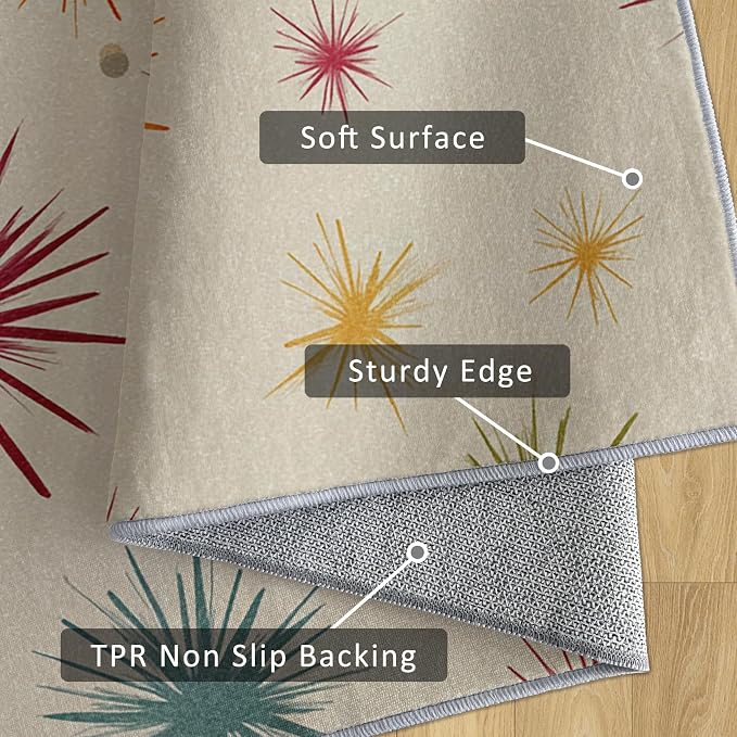 Mid Century Modern Rug 6x8 Starburst Atomic Retro 60s 70s Pattern Area Rugs for Living Room, Bedroom, Mid Century Modern Home Decor Accessories Indoor Carpet, Non Slip & Machine Washable