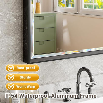 72 x 36 Black Framed Mirror for Bathroom, Beveled Black Bathroom Vanity Mirror Anti-Rust, Shatterproof Matte Black Rectangle Metal Frame Mirror, Vertical/Horizontal Large Wall-Mounted Mirrors