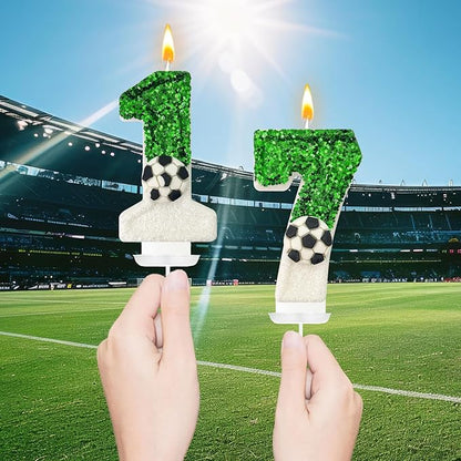 Birthday Candles，Soccer Birthday Decorations，Soccer Cake Topper,for Girl and boy Cake Toppers, Wedding Cakes, Anniversaries, Party Celebrations, Birthday Decorations (Green White, Number 7)