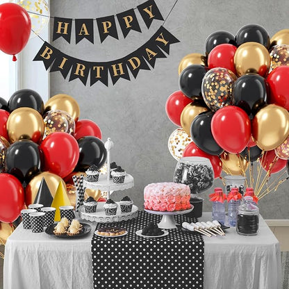 Red Black and Gold Balloons, 60pcs 12inch Red Black Gold Confetti Balloons for Birthday Casino Party Decorations