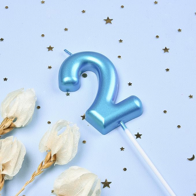 PHD CAKE 2.76 inch Classical Blue 2 Number Birthday Candles, Blue Number Candles, Cake Number Candles, Party Celebration