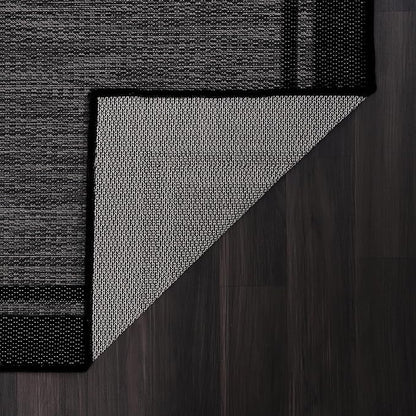 CAMILSON Indoor Outdoor Rug, 5x7 Bordered Dark Grey Black Modern Area Rugs for Indoor and Outdoor Patios, Kitchen and Hallway Mats, Washable Porch Deck Outside Carpet (Bordered Black, 5 x 7)