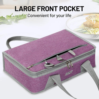 MIER Insulated Casserole Carrier for Hot or Cold Food Thermal Food Carrier Bag for Lasagna Potluck Parties Picnic Cookouts, Fits 9"x13" Baking Dish/Foil Pan, Purple