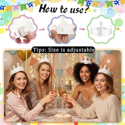50 Pcs White Paper Crowns Bulk, DIY Blank Birthday Party Crown Classic Style Paper Birthday Crowns for Classroom Party Hats Decorations Baby Shower Supplies (24 x 4.7 in)