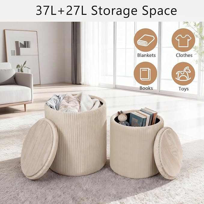 CAROLMADE Set of 2 Round Ottoman