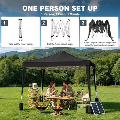 10x10 Pop Up Canopy Tents for Parties, Portable Outdoor Tent with Carry Bag & 4 Sandbags, for Wedding, Patio Events, Commercial, Birthday, Graduation (Black, 10x10)