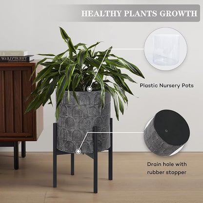 Oakrain Planters for Indoor Plants, Set of 2 Modern Planter with Stand, Decorative Metal Planter Pots for Living Room, Office, Garden, Balcony, 8"&10", Rustic Gray