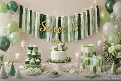 DORIS HOME Green and Cream Chiffon Ribbon for Flower Bouquet, 1" x21Yd Fabric Ribbon for Gift Wrapping, Handmade Frayed Ribbon for Wedding Invitations/Christmas Decorations