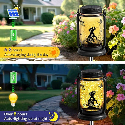 Dog Hanging Mason Jar Solar Lights, Labrador Retriever Solar Lanterns 3-in-1 Outdoor Waterproof, Birthday Gifts for Women Mom Mother's Day Dog Lover, Garden Decor for Patio Yard Balcony Decoration