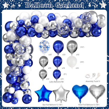 Retirement Party Decorations for Men Women 109Pcs Blue Silver Happy Retirement Decorations Include Banner Backdrop Balloons Sash Hanging Swirls Pompoms Tablecloth Honeycomb Centerpiece(Blue Silver)