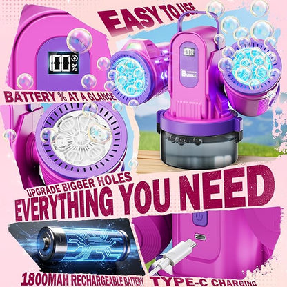 Dual-Engine Bubble Machine with Auto Rotation & RGB Lights & Remote Control,1800mA Type-C Rechargeable,700mL Tank,Bubble Maker for Kids, Party, Wedding, Backyard Outdoor Toy