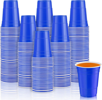 Lounsweer 100 Pack 16 Ounce Christmas Plastic Party Cups Disposable Heavy Duty Drinking Water Cups for Holiday Christmas Festival Wedding New Year Birthday Party Supplies(Blue)