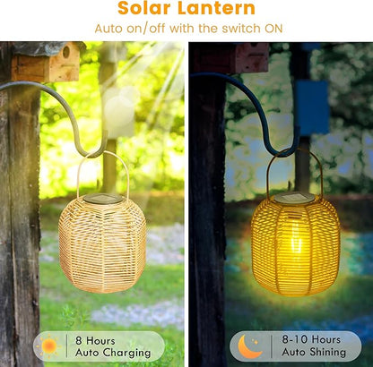 HPC Decor 2 PK Solar Lanterns-Outdoor Lanterns Waterproof, Rattan Solar Lights, Hanging Solar Lanterns Outdoor,Solar Lamp Lights,Decoration Lights for Garden,Patio,Porch,Trees,Pathway,Outside.