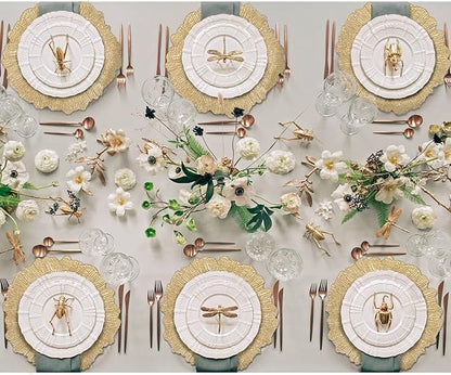 MAONAME 13" Gold Charger Plates, Round Reef Chargers for Dinner Plates, Plastic Plate Chargers for Table Setting, Wedding Decor, Set of 12