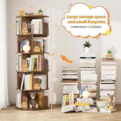 Aheaplus Rotating Bookshelf, 360 Display Wood Spinning Bookshelf Tower