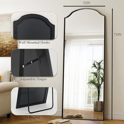 Full Length Mirror,Full Body Mirrors with Stand,32 x 71 Inch Wall Mirror Full Length for Bedroom Living Room Black