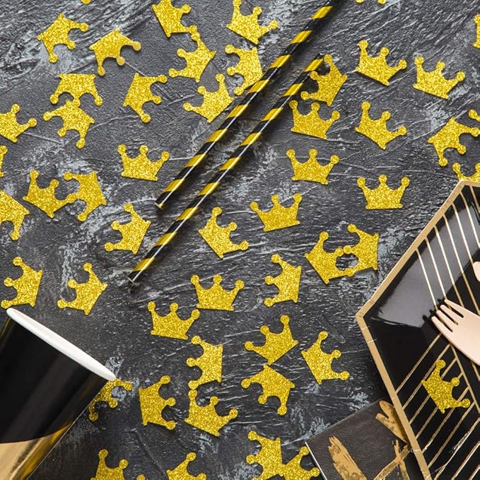 MOWO Gold Crown Confetti Table Decor and Party Wedding Event Decor, Gold Glitter, 200 Count