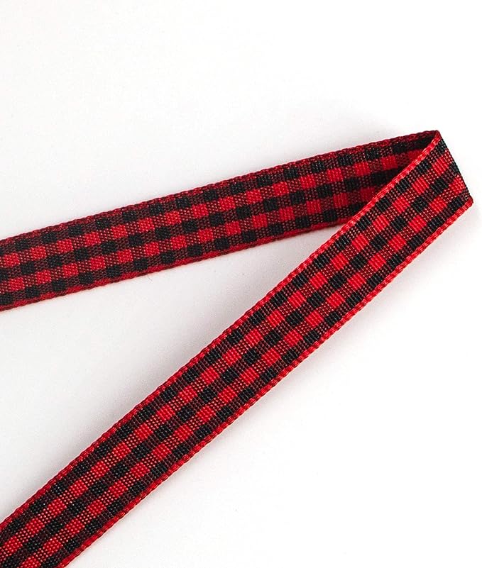 Ribbli Red and Black Gingham Ribbon,Polyester Woven Edge,3/8 Inch x 10 Yard,Plaid Ribbon,Use for Gift Wrapping,Party Decoration