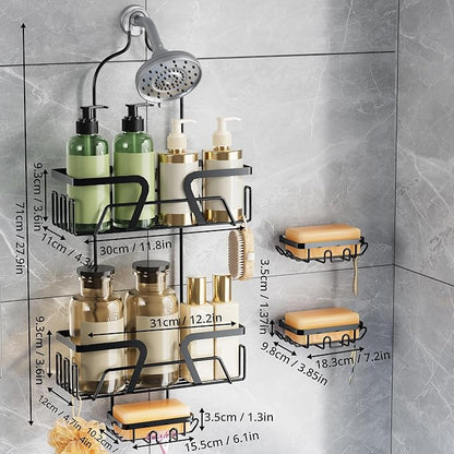 DAOYA Shower Organizer, No Drilling Over Shower Head Caddy with 2 Soap Dish, Rustproof Bathroom Storage Rack for Shampoo Conditioner Soap, Quick-Dry Drainage