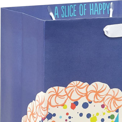 Hallmark 13" Large Birthday Gift Bag Bundle (3 Bags: Rainbow Confetti Cake, Plaid, Solid Teal Blue)