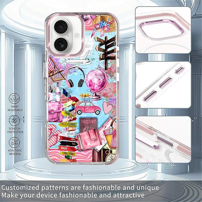 Case for iPhone 16,[Compatible with MagSafe],Cover Holiday Trip World Map Phone Case Design，for Women Girls Magnetic Clear Cover - Slim, Sleek, & Shockproof Protection