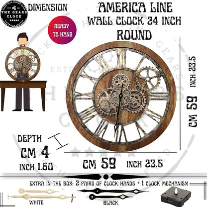 ImprovingLife The Gears Clock The Original Real Moving Gear Wall Clock Vintage Industrial Oversized Rustic Farmhouse (24 inch (60cm), Vintage Grey and White)