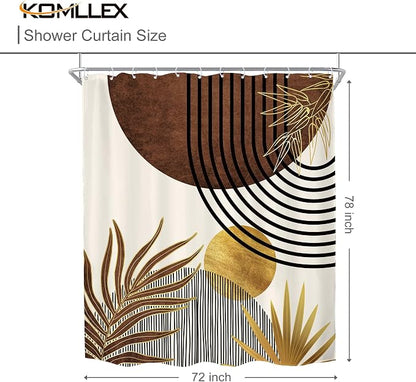 KOMLLEX Mid Century Brown Boho Shower Curtain for Bathroom Decor 72Wx78H Inches Abstract Modern Retro Tan Gold Minimalist Arch Vintage Geometric Fabric Waterproof Polyester 12 Pack Hooks Pack Hooks