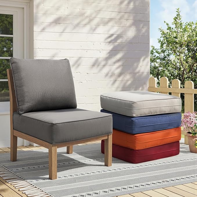 Outdoor Cushion Set for Furniture Patio Furniture, UV Resistant, Water Resistant - 6 Inch Thick Foam Garden Cushions– 22x24 Inch Patio Seat Covers for Chair/Sofa/Couch | Grey | 6-Pack |