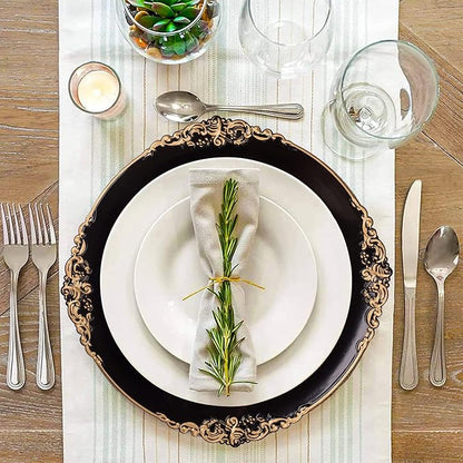 MAONAME Black Charger Plates with Gold Rim, Round Antique Plate Chargers for Dinner Plates, 13" Plastic Charger for Wedding Table Setting, Set of 6