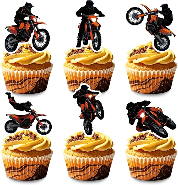 48pcs Motocross Birthday Cupcake Toppers - Sports Dirt Bike Decorations for Boys Men Party