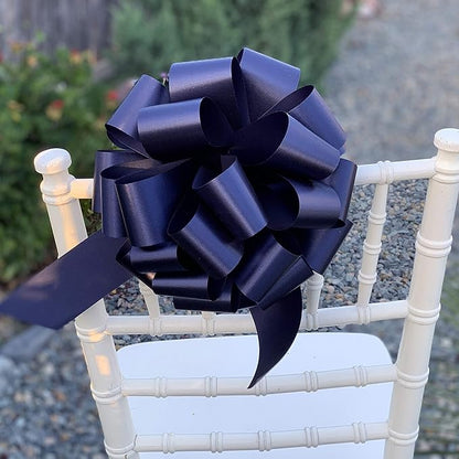 Large Navy Blue Ribbon Pull Bows - 9" Wide, Set of 6, Memorial Day, 4th of July, America 250 Anniversary, Law Enforcement Appreciation, Thin Blue Line, Wreath, Garland, Gift Basket, Father's Day