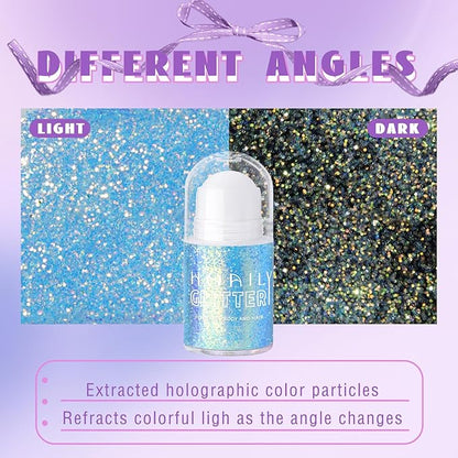 HOSAILY Roll-on Holographic Body Glitter Gel for Face Hair, Chamaleon Light Blue Color Changing Face Paint Glitter Mermaid Makeup, Chunky Sequins Festival Party Rave Accessories Shimmer Makeup