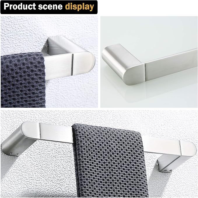 RANDOM 12 inch Brushed Nickel Towel Bar Bathroom Hardware Accessories Hand Towel Holder for Bathroom Kitchen SUS304 Stainless Steel Towel Rod Modern Style Wall-Mounted Towel Rack.96026-2-12BS