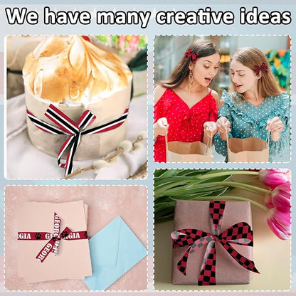 4 PCS Georgia Ribbons for Crafting, 3/8" Width Red Black Plaid Stripes Grosgrain Ribbons Map Paws Craft Ribbons for Gift Wrapping DIY Sports Birthday Decorations-10 Yards