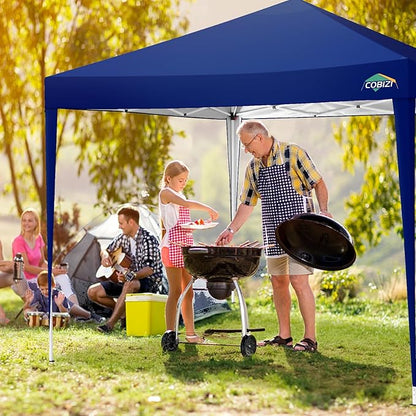 COBIZI 10x10 Pop Up Canopy Tent Without Sidewall, UPF 50+ Waterproof Outdoor Canopy, Instant Tent Portable Canopies Gazebo for Commercial Sun Shade Party Backyard with 4 Sandbags(Navy Blue)