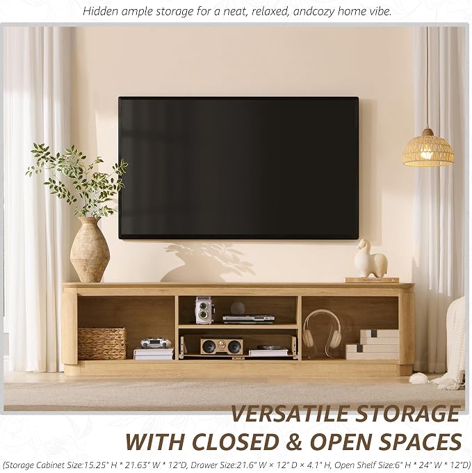 70" Fluted TV Stand for TVs Up to 80", Mid Century Modern Entertainment Center