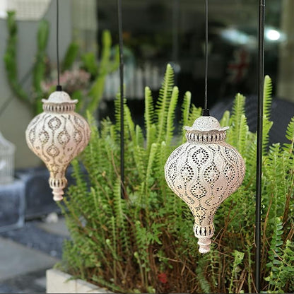 Moroccan Solar Lanterns Outdoor Waterproof White Hanging Lanterns Outdoor Ramadan Garden Decor Gardening Gifts for Women Mom Grandma Solar Lights for Patio, Pathway, Yard, Porch, Backyard.