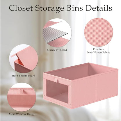 Criusia 6 Pack Linen Closet Organizers and Storage, Large Linen Closet Baskets for Organization, Foldable Storage Containers for Clothing, Towels, Jeans, Books, Shelves, Pink
