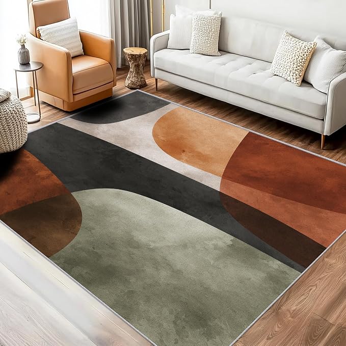 Mid Century Modern Rugs 5x8, Abstract Retro Art Washable 5 x 8 Area Rug for Living Room, Bedroom, Low Pile Non Slip Stain Resistant Carpet, Mid Century Home Decor Accessories & M932