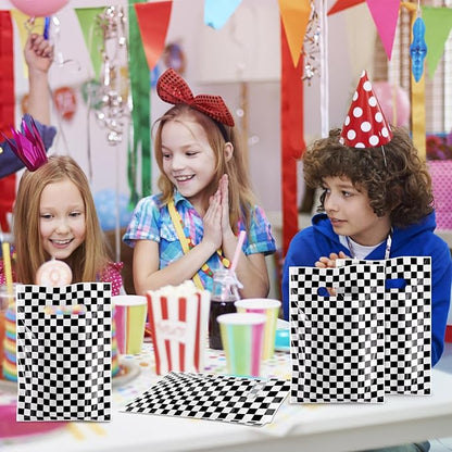 Hxezoc 50 Pieces Race Car Party Bags Plastic Checkered Bags Practical Gift Bags Car Party Favors for Race Car Theme Birthday Party Decoration Supplies