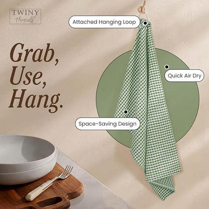 TWINY threads Circle Waffle Dish Cloths 4 Pack, 16x26 Inch, 100% Cotton, Thick, Heavy Duty, Ultra Absorbent, Commercial Grade Wash Rags, Perfect for Drying Dishes, General Cleaning, Multi Colors